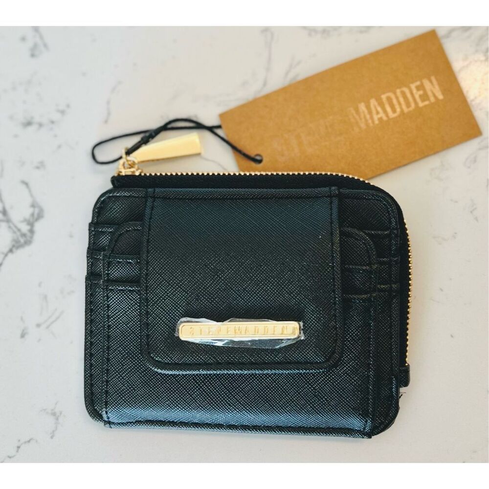 Steve Madden Wallet BHarpe Black Zip Around BiFold CC Holder